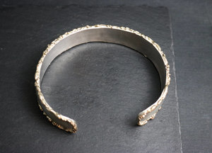 Sterling Silver & 14k Yellow Gold Cuff Bracelet, Fused Gold Edging, Organic Twig