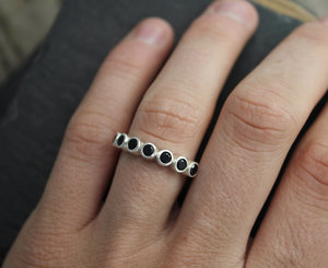 Seven Stone Black Spinel Ring, Sterling Silver Black Spinel Ring, Bezel Set, Alternative Wedding Band,Stacking,  Ready to Ship Size 6.75