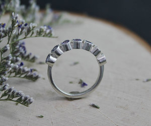 Seven Stone Tanzanite Ring, Sterling Silver Tanzanite Ring, Textured Bezel, Wedding Band, Ready to Ship Size 6.75