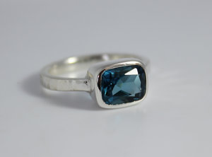 Sterling Silver bezel set ring//East West//london blue topaz 7mm x 9mm ring octagon emerald cut 7mm x 9mm  Made to order