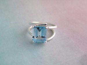Sterling Silver  Sky Blue Topaz ring octagon Emerald cut 9mm x 11mm ring, solitaire ring, modern silver ring