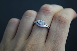 Marquise White Gold Moissanite Ring - Vintage Inspired Marquis Ring - East West Marquise Ring - Moissanite Engagement Ring - Bridal Set