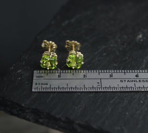 Asscher Cut Peridot 14k Yellow Gold Stud Earrings, 6mm Peridot Studs, August Birthstone Earrings, Big Gemstone Studs, Ready to Ship Earrings
