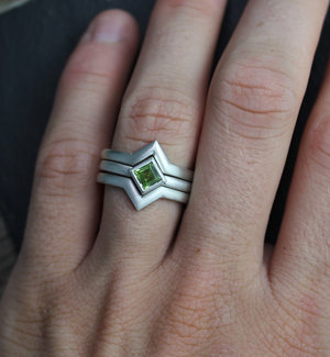 Princess Cut Peridot Ring in Sterling Silver, 4mm Peridot, Stacking Ring, August Birthstone Ring, Peridot Solitaire, Ready to Ship Size 6.75