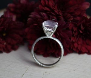 Rose Quartz Solitaire Ring in Sterling Silver, Heart Shape Prong, Claw Prong, Romantic, 10mm Gemstone, Pink Gemstone, Made to order