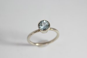 Aquamarine Bezel Set Ring - 14k White Gold Round Aquamarine Ring - Alternative Engagement Ring - Made to Order