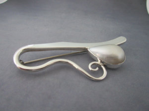 White pearl Brooch pin Sterling silver Signature Piece one-of-a-kind hand forged handmade