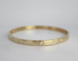 14k Yellow Gold Diamond Bangle Bracelet, Small-Medium Bangle Bracelet, Handmade