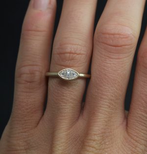 Moissanite Marquise Ring in 14k Yellow Gold, Engagement Ring, East West Marquise, Sideways Marquise, Stackable Ring, Ready to Ship Size 7