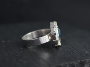 Iron Man Arc Reactor Inspired Ring, London Blue Topaz With White Sapphire Halo, Sterling Silver Ring, Ready to Ship Size 6