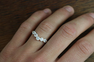 Sterling Silver White Topaz Five Stone Ring, Stacking Band, Tiara ring, Wedding Band, Shadow Contour Band, April Birthstone, Ready to Ship