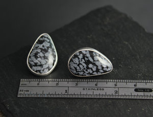 Snowflake Obsidian Gemstone Stud Earrings, Sterling Silver Earrings, 14k Gold Posts, Natural Gemstone, Ready to Ship Earrings