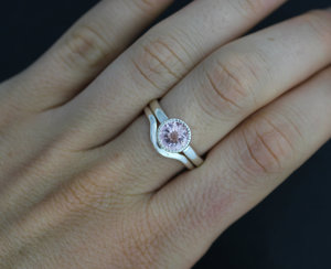 Sterling Silver Morganite Ring // Round Bezel Halo Gemstone Ring // Alternative Engagement Ring // Eco-Friendly  made to order