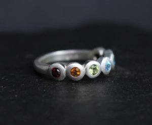 Rainbow Seven Stone Ring, Bezel Set Seven Stone Stacking Band, Anniversary Band, Love Wins, Ready to Ship Size 6.5