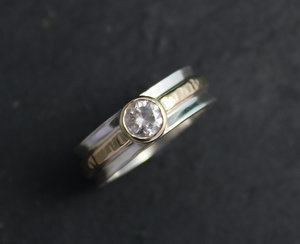 Salt and Pepper Diamond Ring, 14k Yellow and Sterling Silver, One of a Kind, Mix