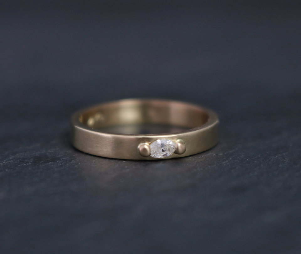 14k Yellow Gold Marquise Diamond Ring, Wedding Ring, Stackable Ring, Modern, Minimalist, 5mm Gold Band, Made to order