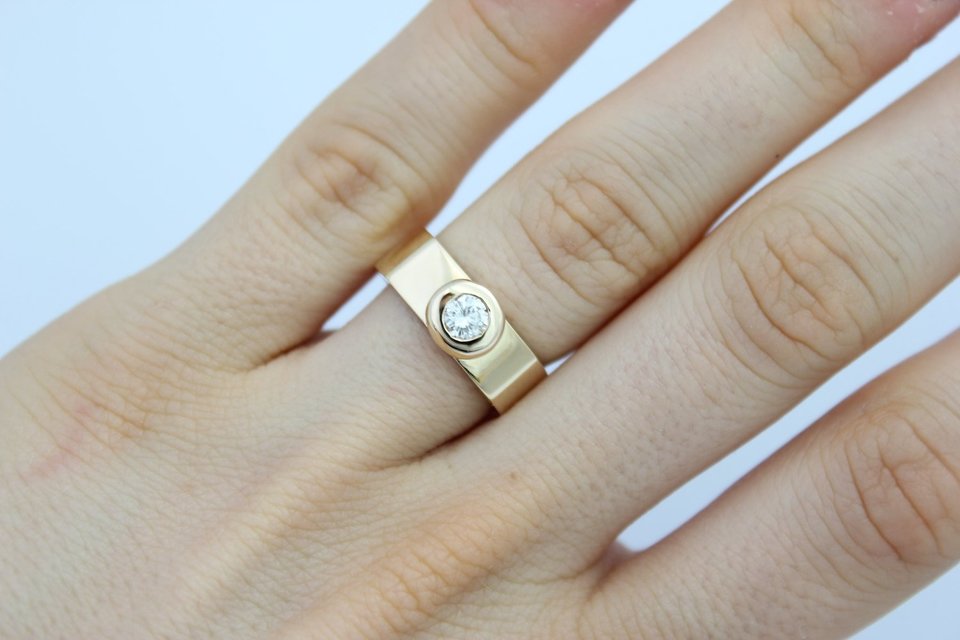 18kt Yellow Gold Diamond Ring // Square Wedding Band // Engagement Ring // Button Ring // Eco Friendly // Made to order