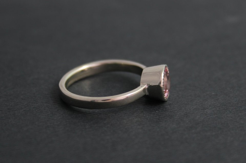 14k White Gold Morganite Ring, Round Bezel Halo Gemstone Ring, Alternative Engagement Ring, Eco-Friendly, Alternative Engagement Ring