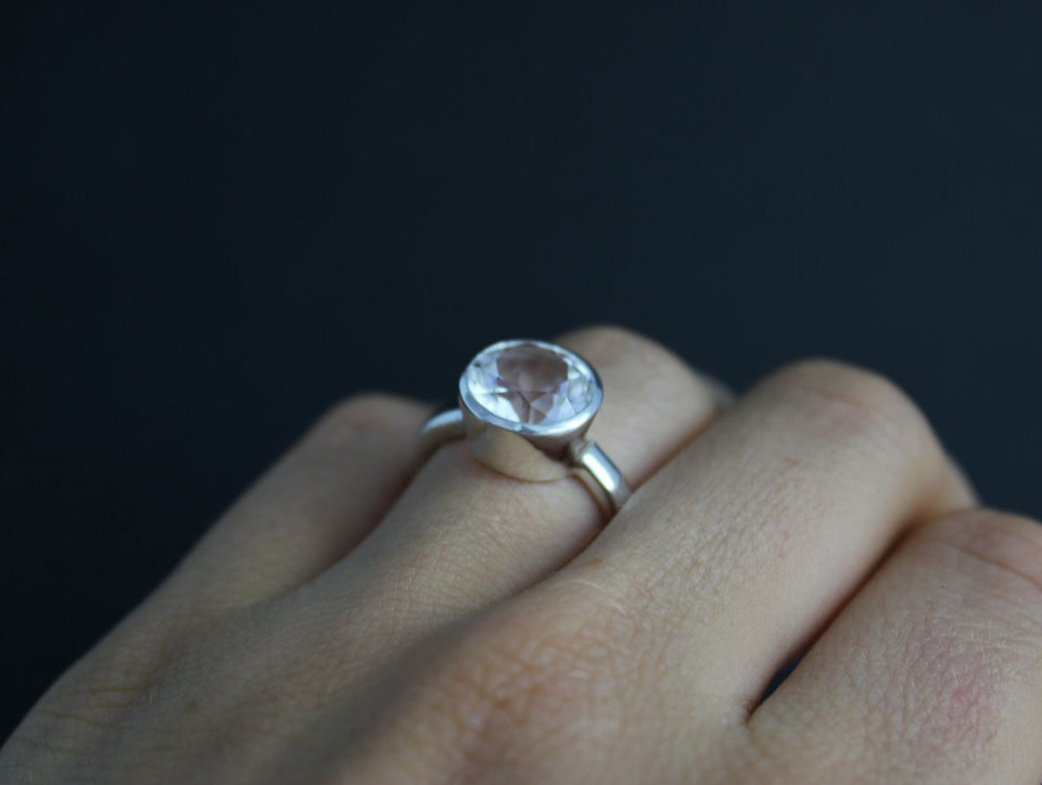 Sterling Silver White Topaz Ring // Solitaire White Topaz // Statement Ring // Ready to Ship Size 5.5