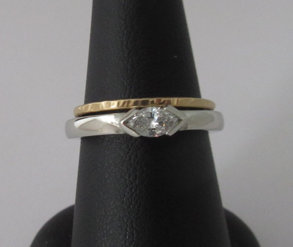 Diamond Marquise Ring in 14k White Gold, East to West Marquise, Half Bezel, Simple Engagement Ring, Made to order