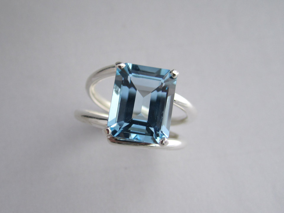 Sterling Silver  Sky Blue Topaz ring octagon Emerald cut 9mm x 11mm ring, solitaire ring, modern silver ring