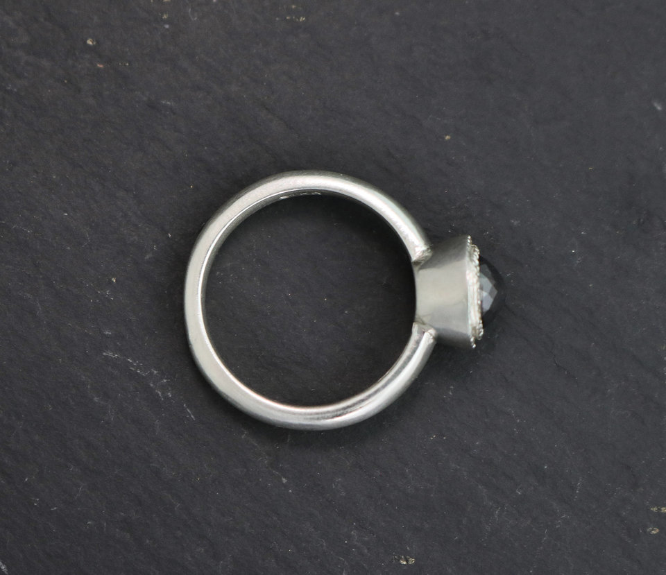 Rose Cut Black Diamond Ring in Sterling Silver, One of a Kind, Halo Bezel, Bezel Set, Milgrain, Recycled Silver, Made to order