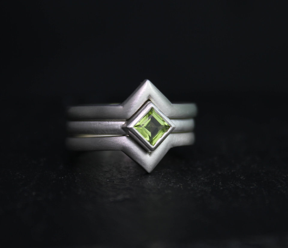 Princess Cut Peridot Ring in Sterling Silver, 4mm Peridot, Stacking Ring, August Birthstone Ring, Peridot Solitaire, Ready to Ship Size 6.75