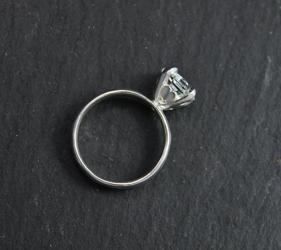 Asscher Cut White Topaz Ring, 8mm Asscher Cut, Heart Shape, Claw Prong, Sterling Silver, White Topaz Solitaire, Cocktail, Ready to Ship 6.5