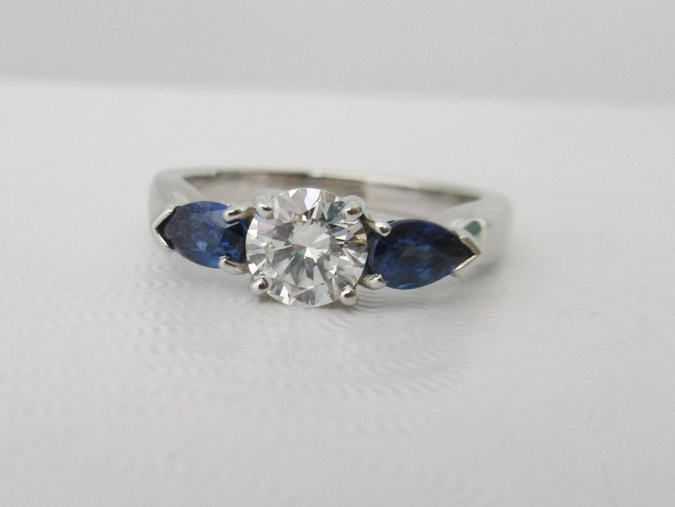 Vintage Inspired Engagement ring 14kt white gold diamond and sapphire ring