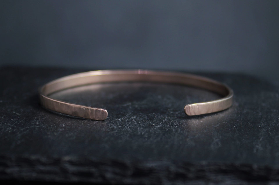 Recycled 14k rose gold hand forged cuff bracelet Handmade bracelet hammered gold Rose gold bracelet wedding gift
