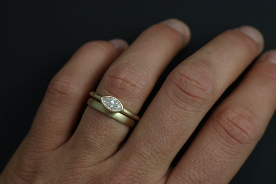 Moissanite Marquise Ring in 14k Yellow Gold, Engagement Ring, East West Marquise, Sideways Marquise, Stackable Ring, Ready to Ship Size 7