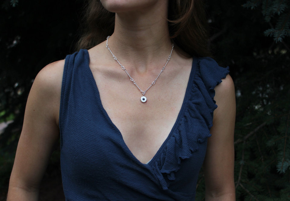 Sapphire Necklace, Handmade Chain Necklace, Sapphire Coin Pendant, Modern Minimalist, September Birthstone, Ready to Ship Neckwear