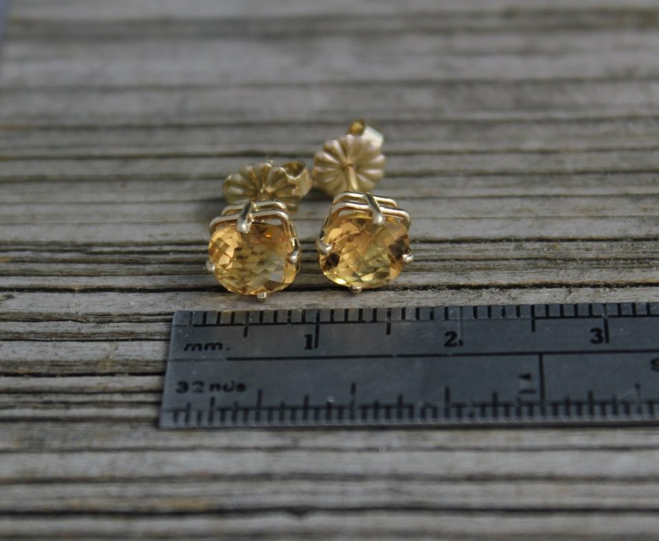Citrine 14k Yellow Gold Stud Earrings - 6mm Cushion Cut Citrine Earrings - November Birthstone Earrings - Ready to Ship