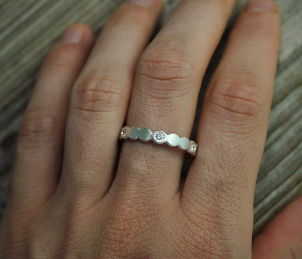 Sterling Silver & Moissanite Pebble Ring, Moissanite Eternity Band, Stacking Pebble Ring, Pebble Eternity Band, Conflict Free, Made to Order