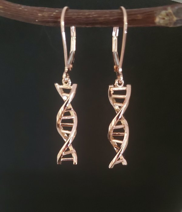 DNA double helix 14k Rose gold chandelier earrings lever backs, 14k Rose Gold DNA Earrings, Dangle Earrings