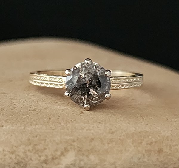 Ready to ship Salt and pepper 1.26 carat diamond ring, 14k white gold head solit