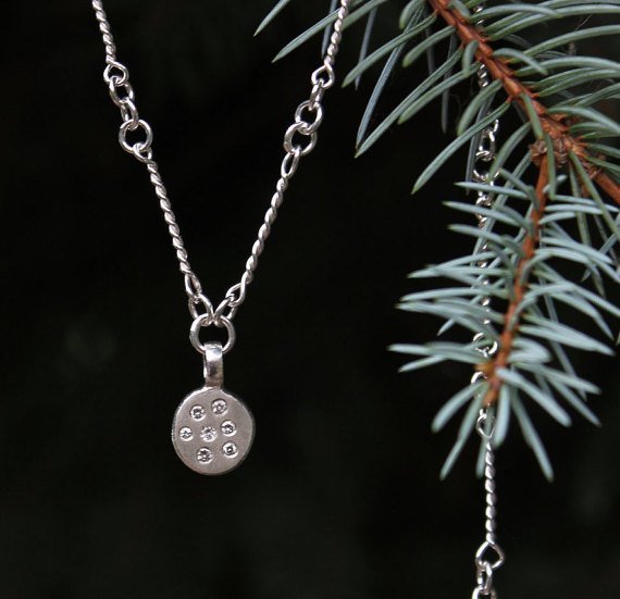 Pleiades Necklace, Handmade Silver Chain Link Necklace, Diamond Coin Pendant, Constellation Pendant, Eco Friendly, Ready to Ship Neckwear