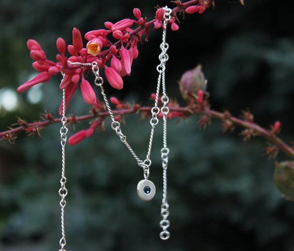 Sapphire Necklace, Handmade Chain Necklace, Sapphire Coin Pendant, Modern Minimalist, September Birthstone, Ready to Ship Neckwear