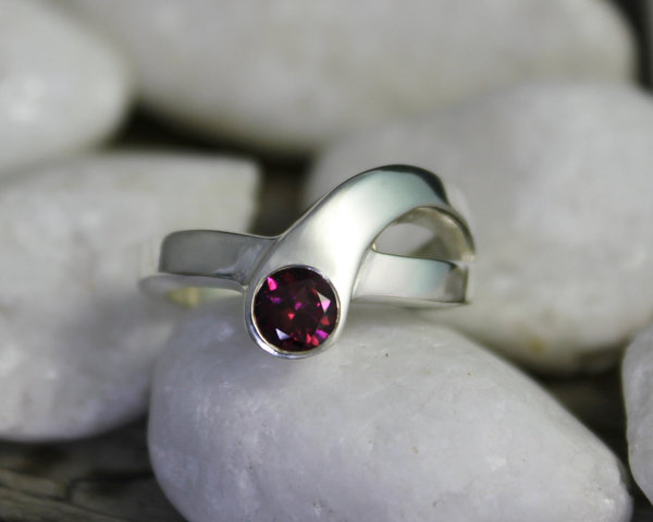 Sterling Silver Rhodolite pink Garnet Comet Ring - Inspired by Nature - Comet Ring - Ready to Ship Size 7.5