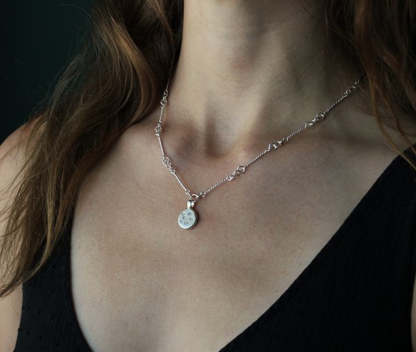 Pleiades Necklace, Handmade Silver Chain Link Necklace, Diamond Coin Pendant, Constellation Pendant, Eco Friendly, Ready to Ship Neckwear